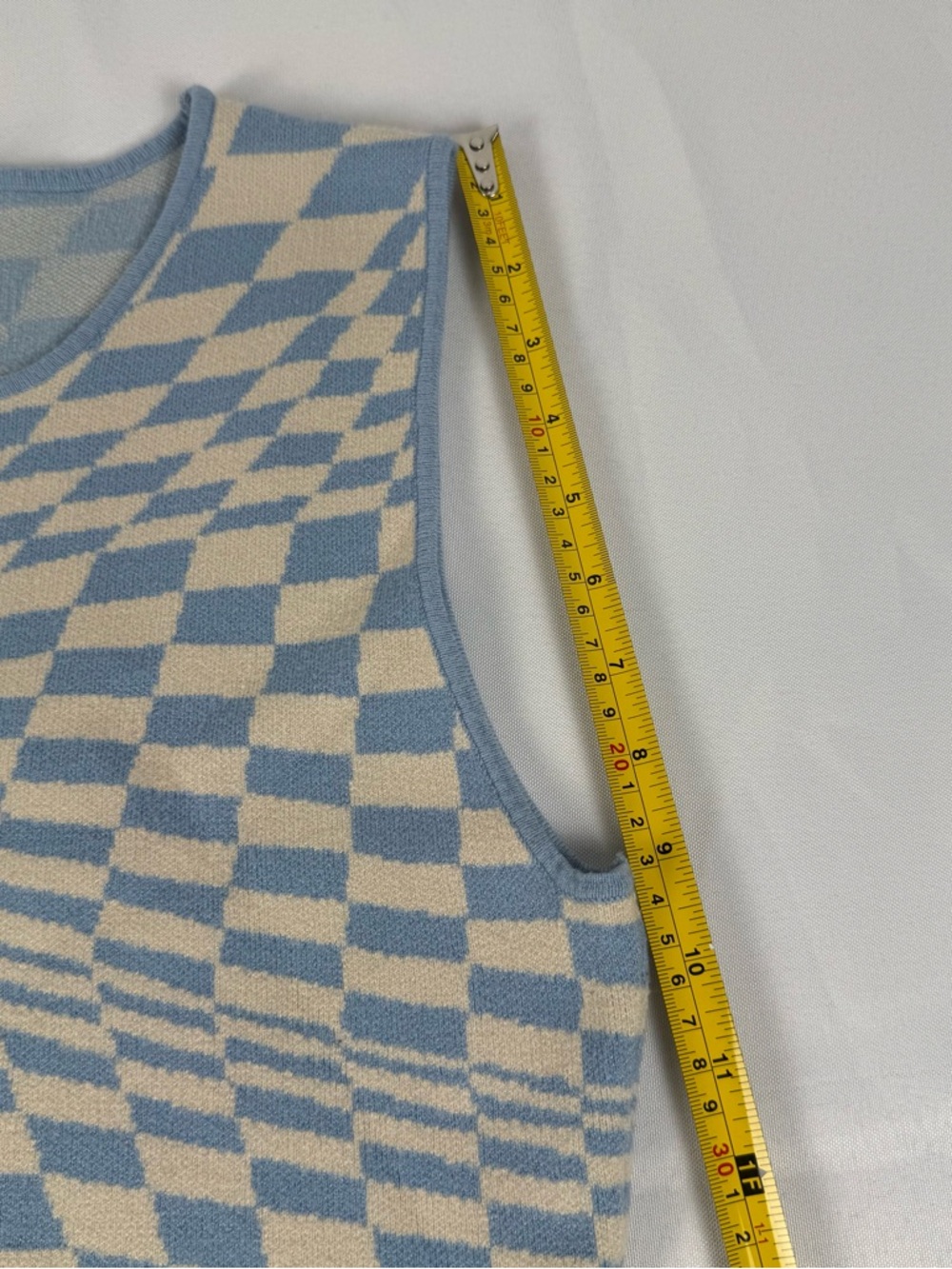 Lelis Checkered Knit Tank Top Blue Cream Optical Illusion Crop Sweater Vest - Picture 10 of 10